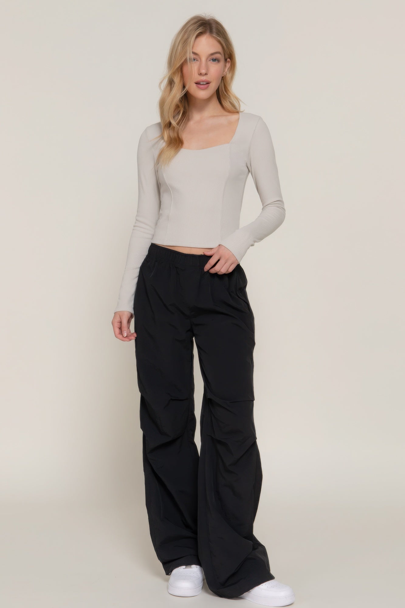 Crop Long Sleeve Square Neck Top