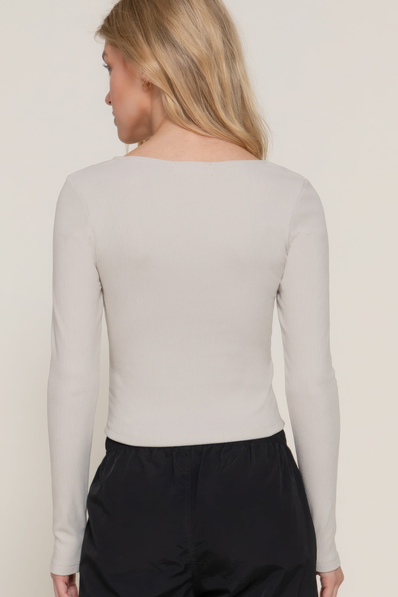 Crop Long Sleeve Square Neck Top