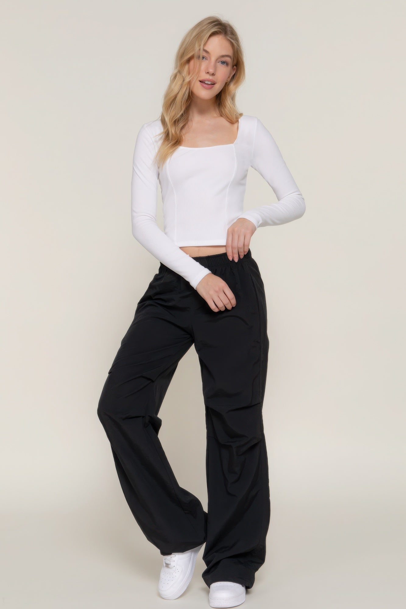 Crop Long Sleeve Square Neck Top