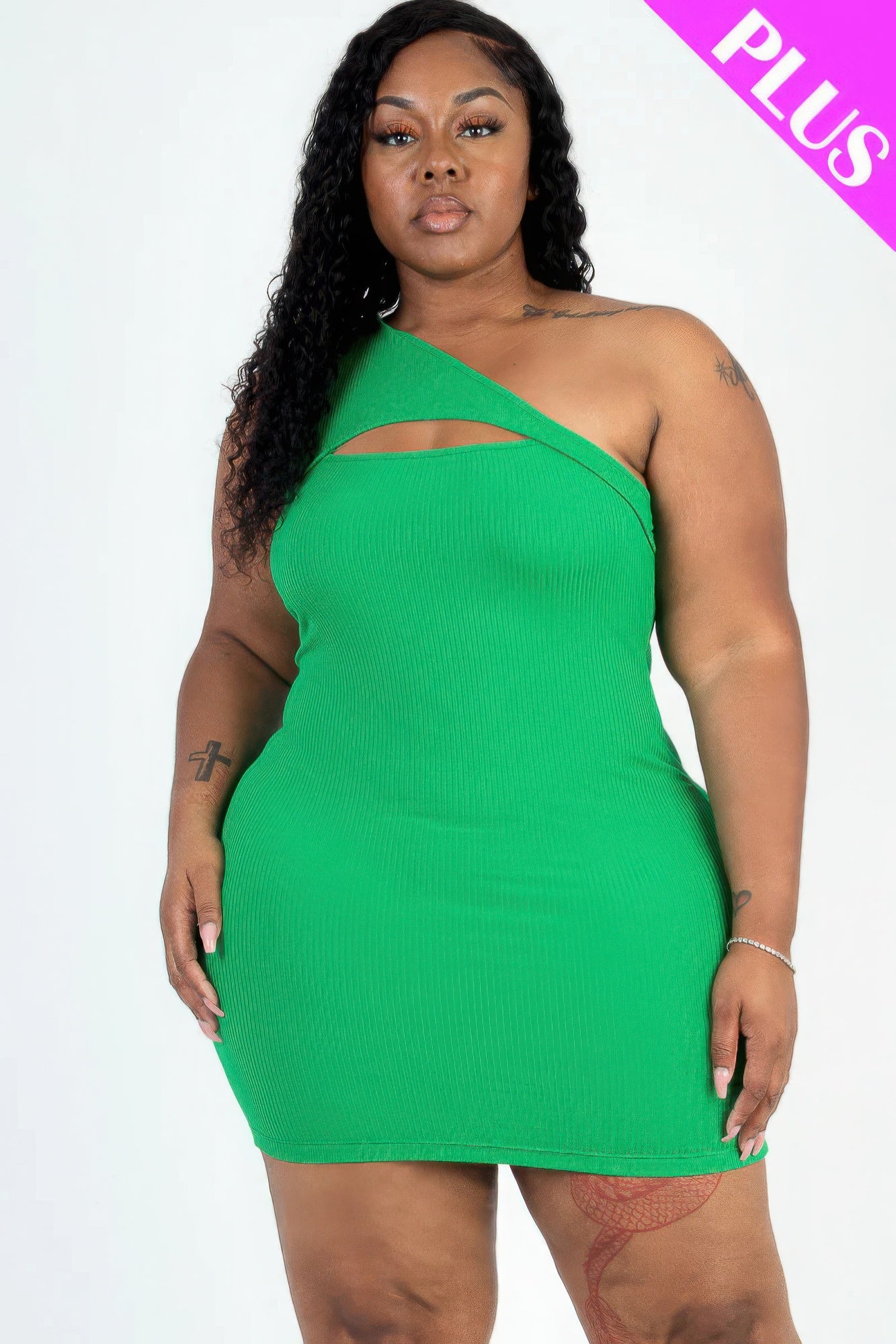 Plus Size One Shoulder Cutout Bodycon Dress