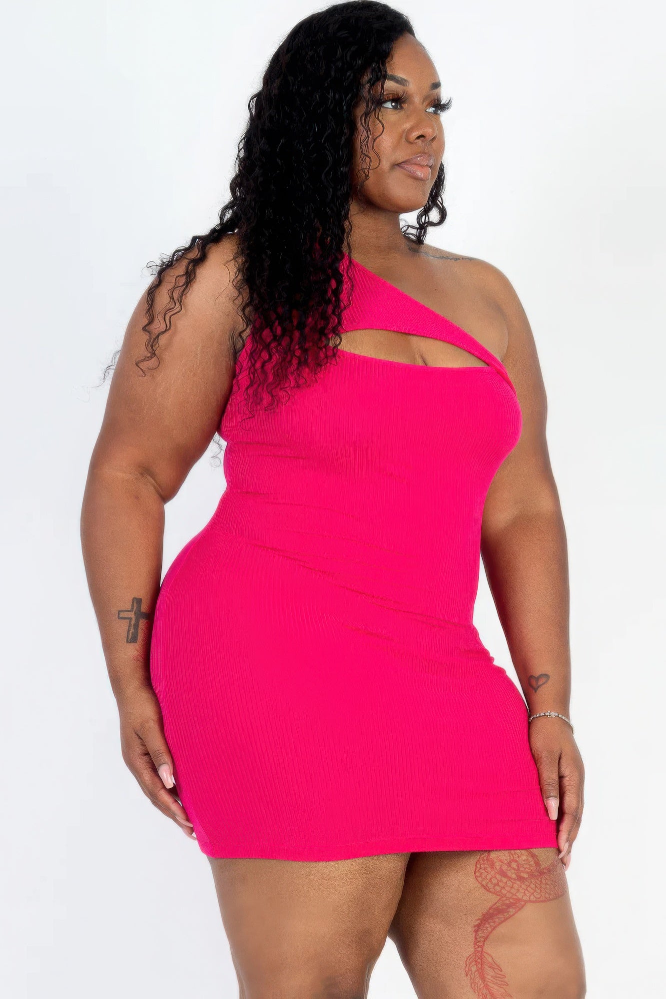 Plus Size One Shoulder Cutout Bodycon Dress