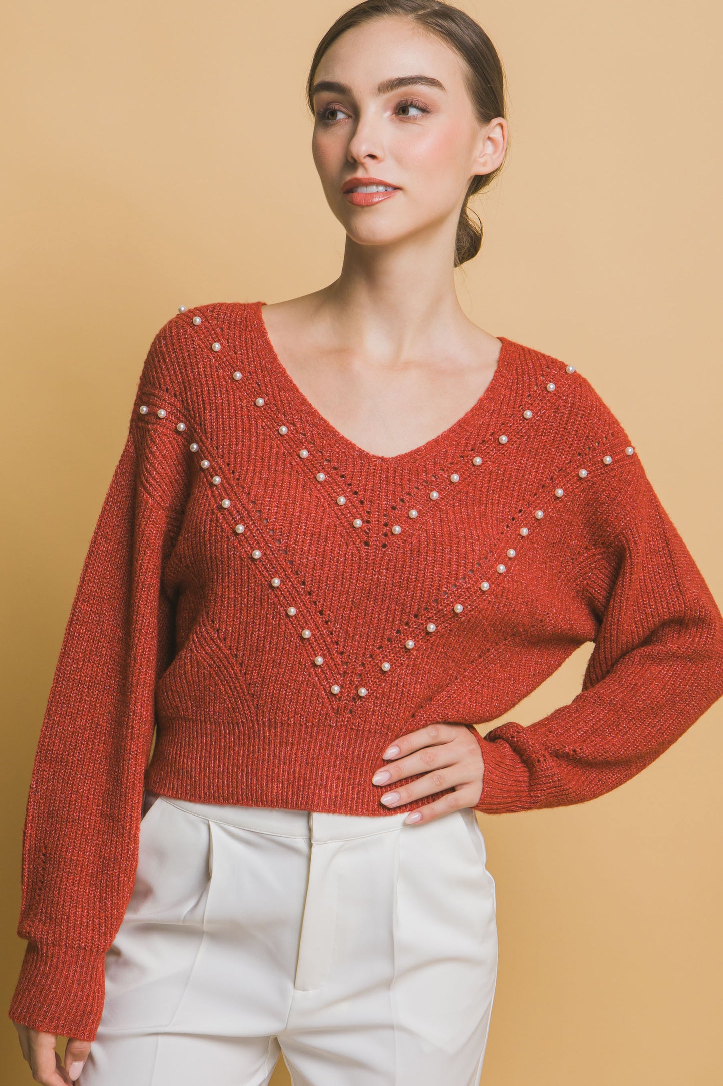 Crop Pearl Embellished Sweater