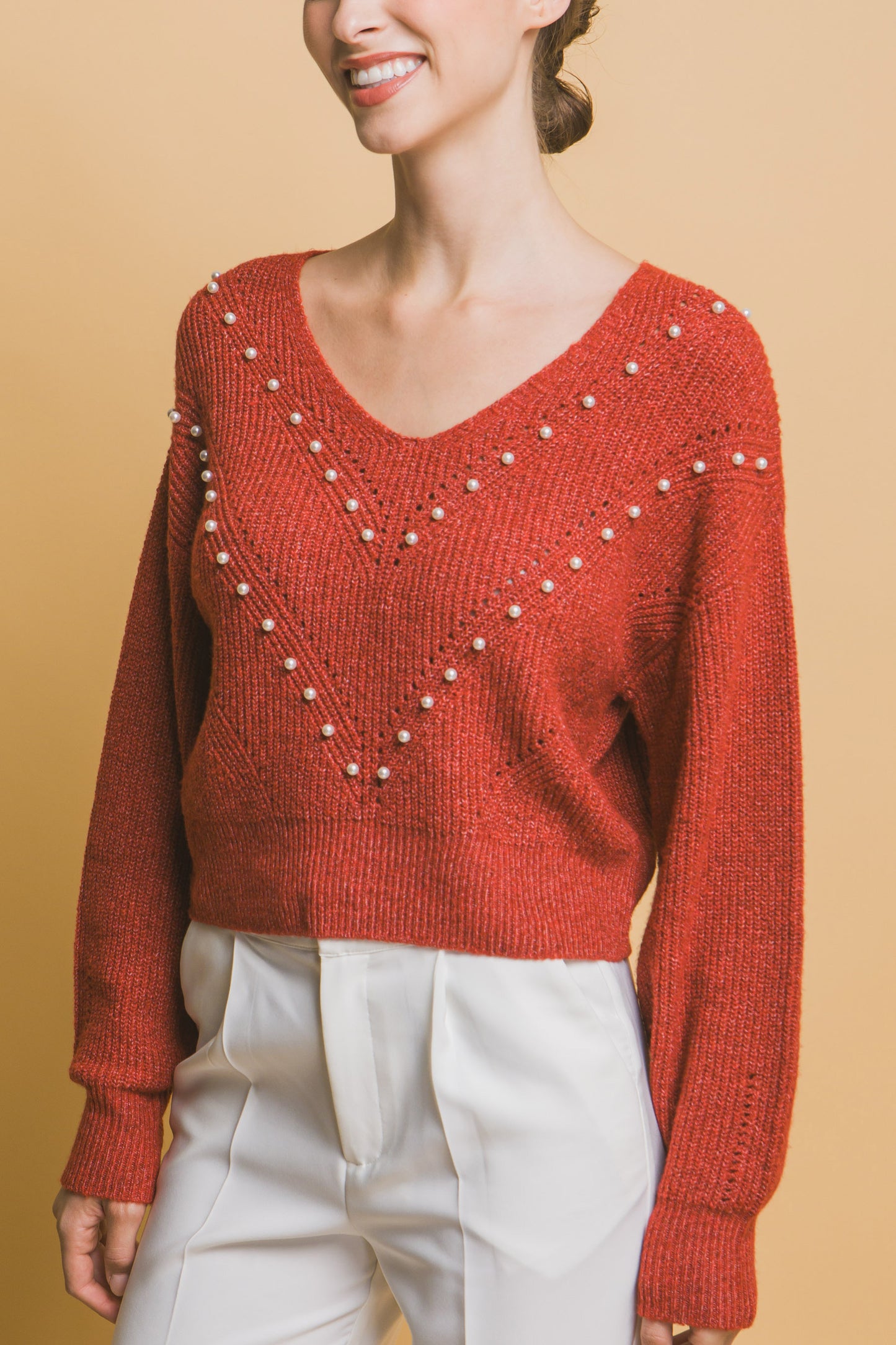Crop Pearl Embellished Sweater