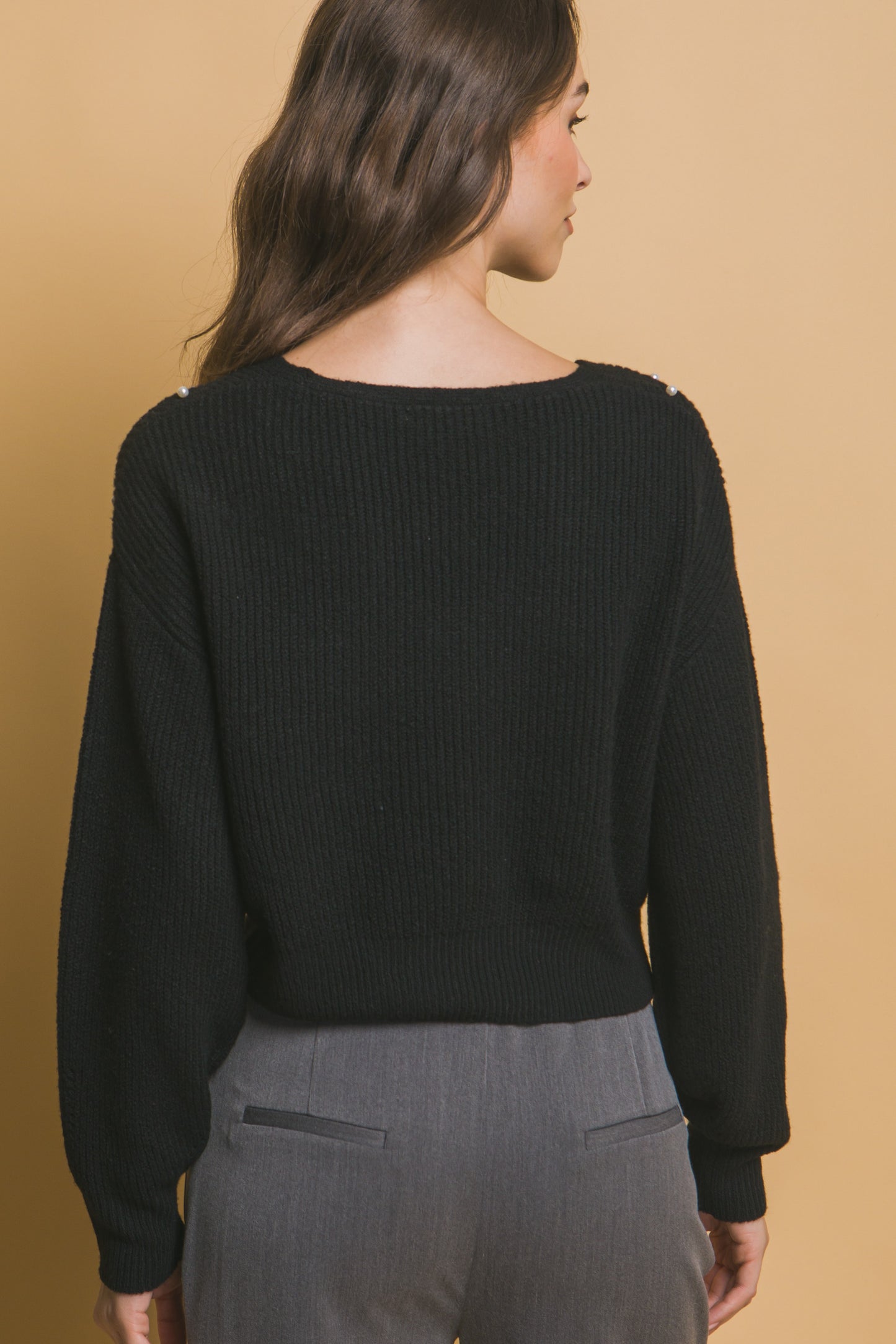 Crop Pearl Embellished Sweater