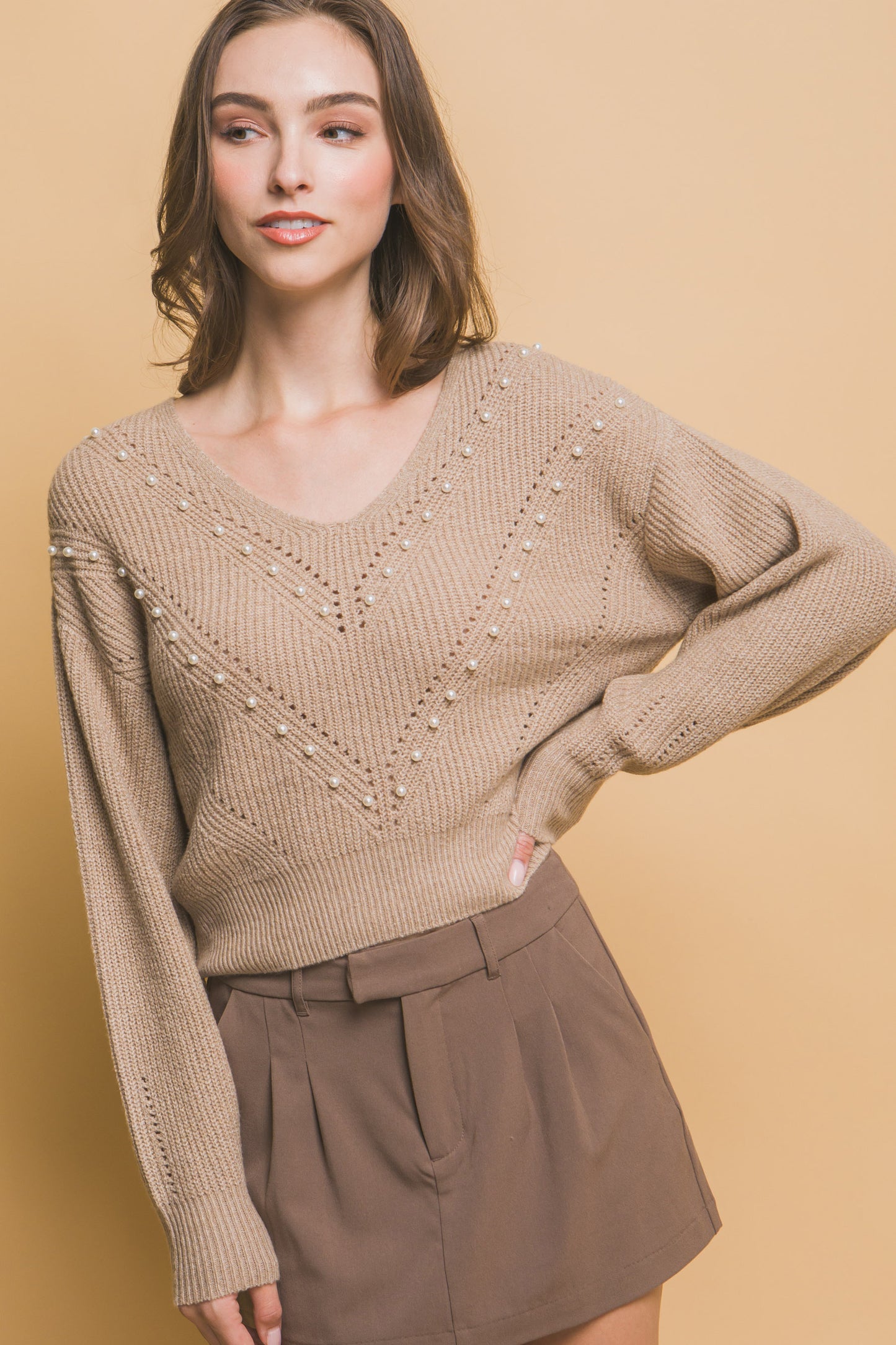 Crop Pearl Embellished Sweater