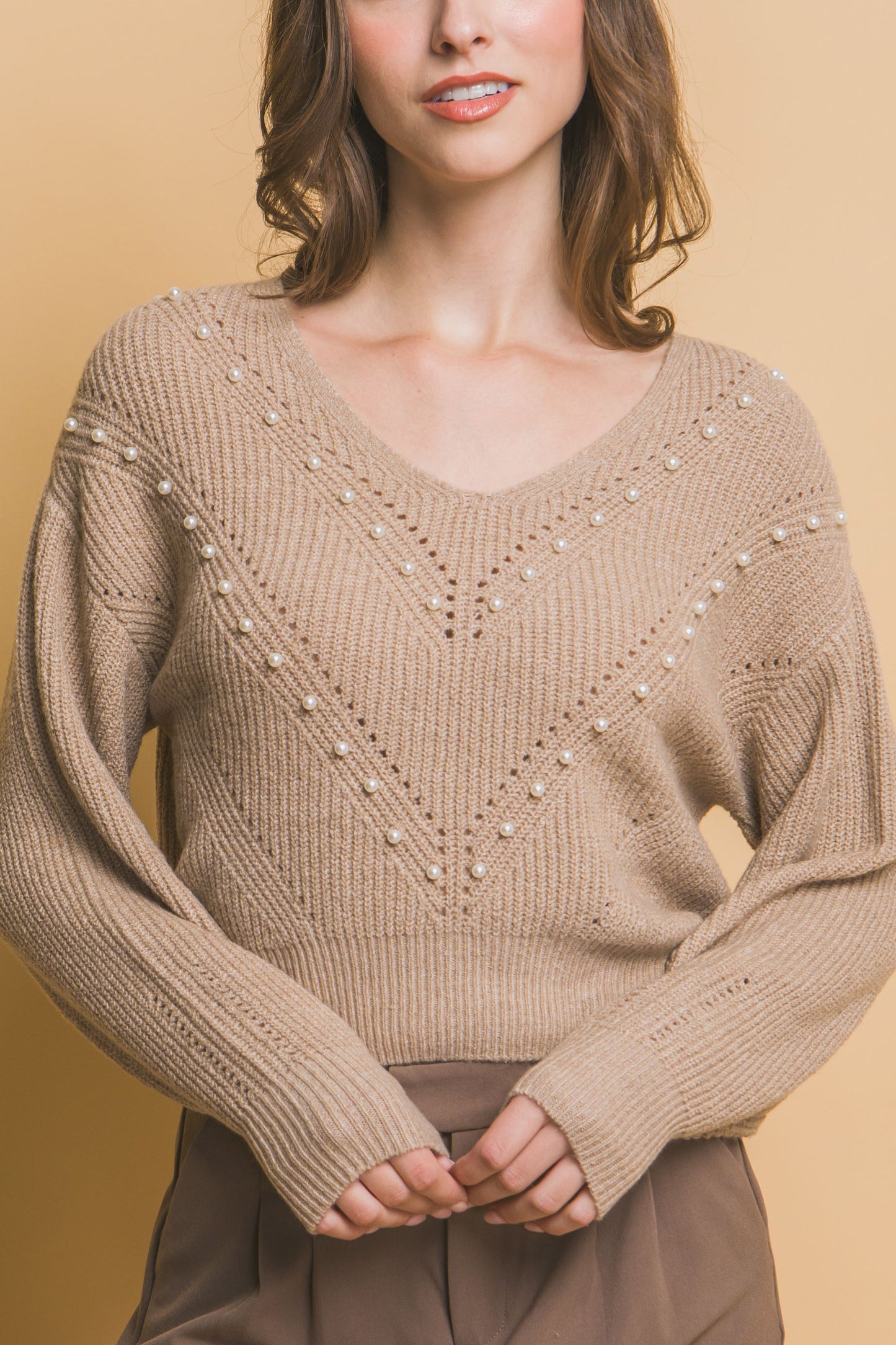 Crop Pearl Embellished Sweater