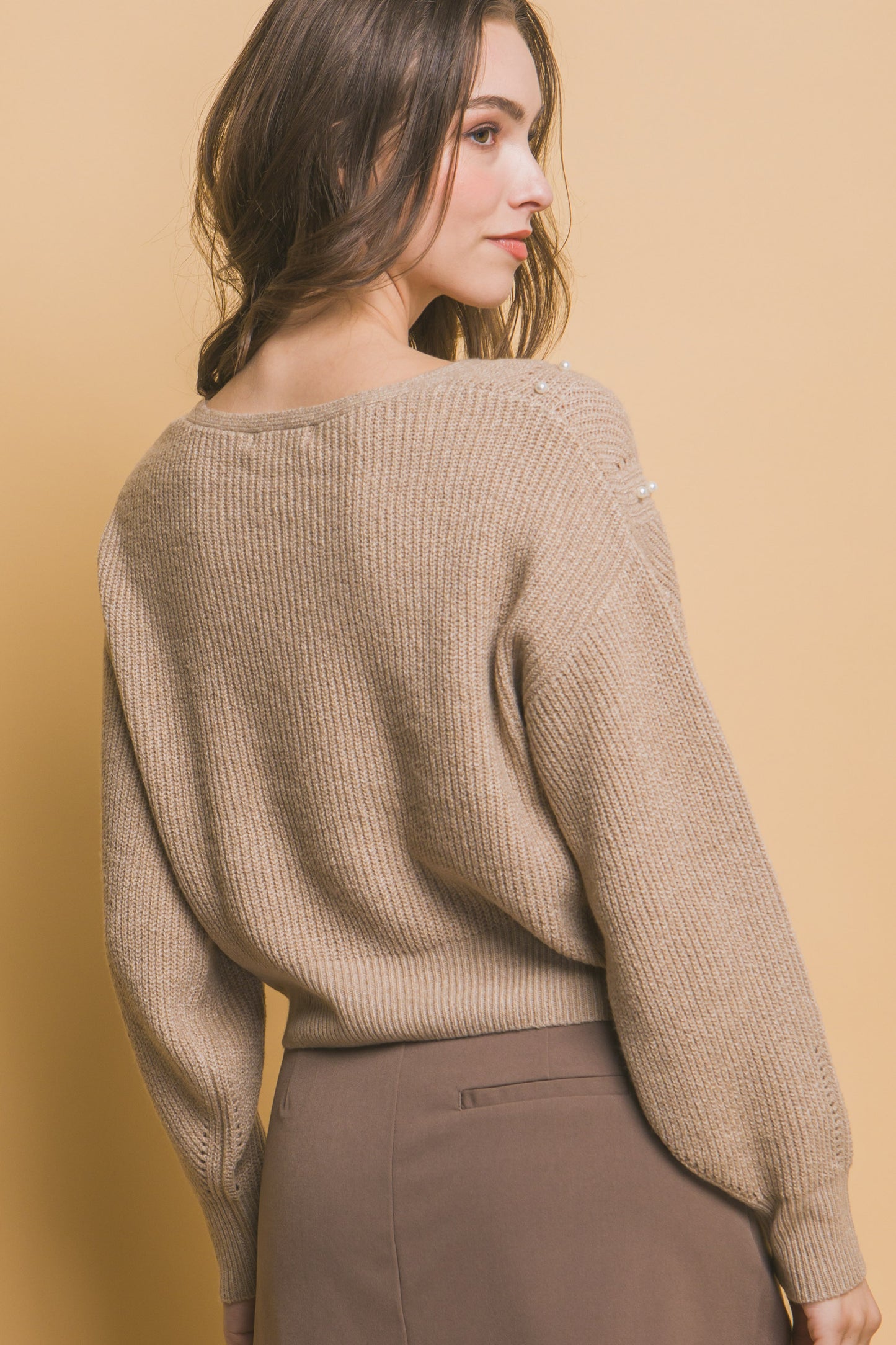 Crop Pearl Embellished Sweater