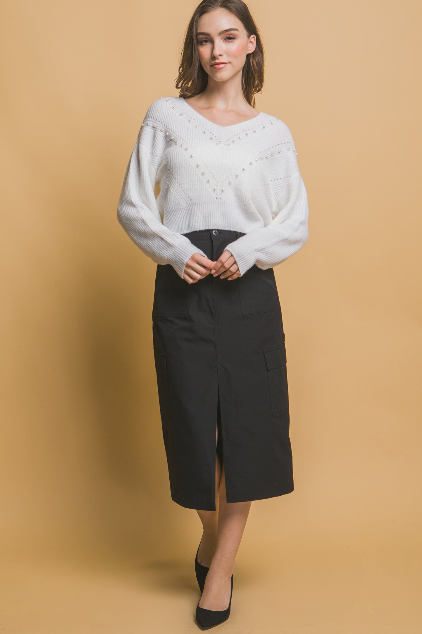 Crop Pearl Embellished Sweater