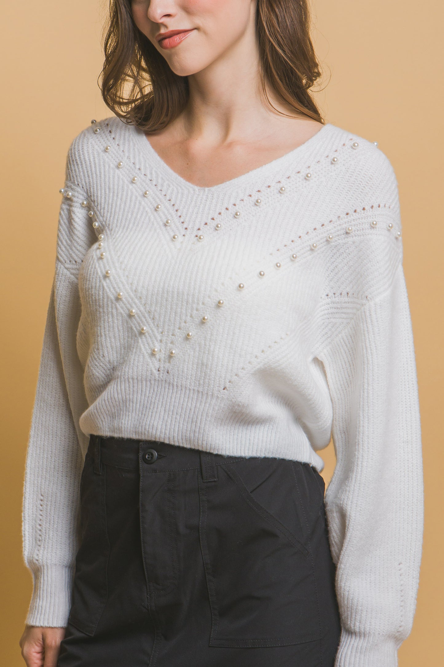 Crop Pearl Embellished Sweater