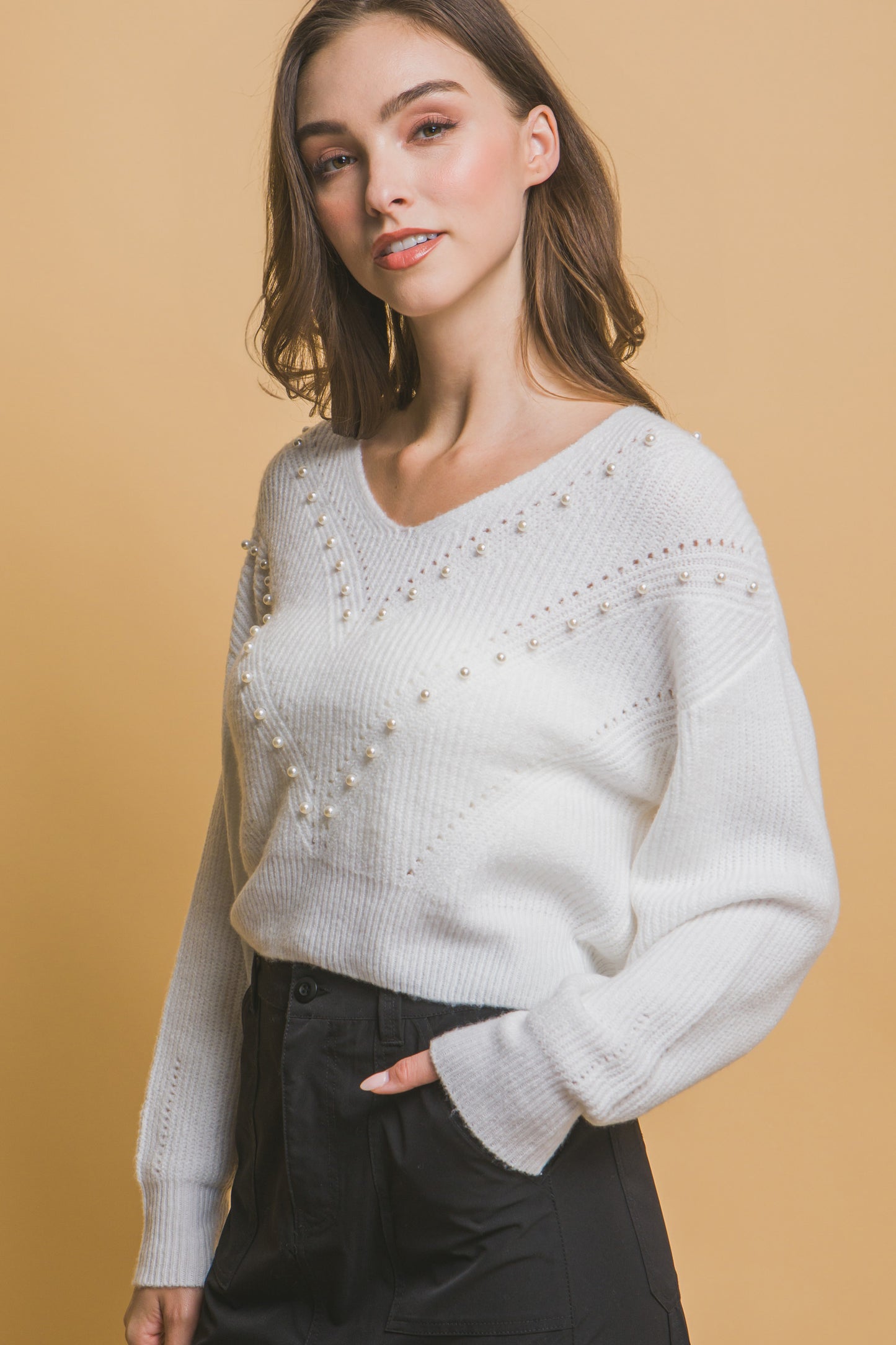 Crop Pearl Embellished Sweater