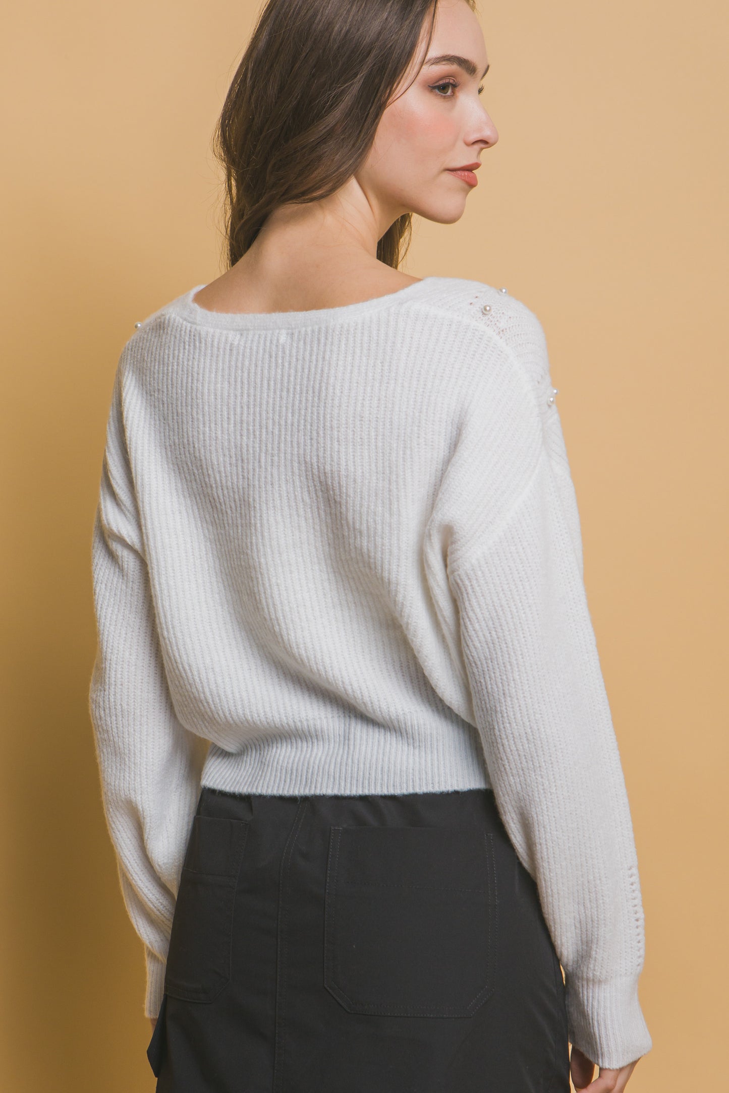 Crop Pearl Embellished Sweater