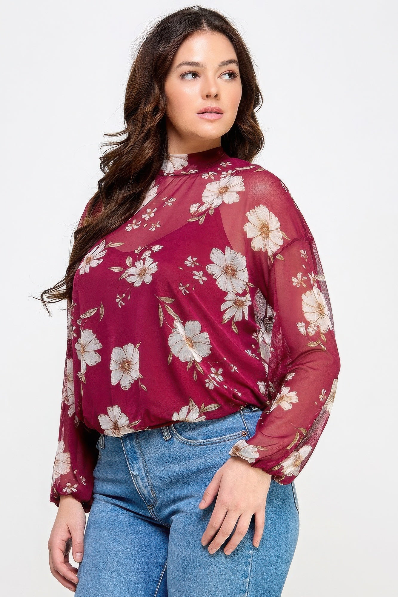 Mesh Floral Ls Top w/Cami