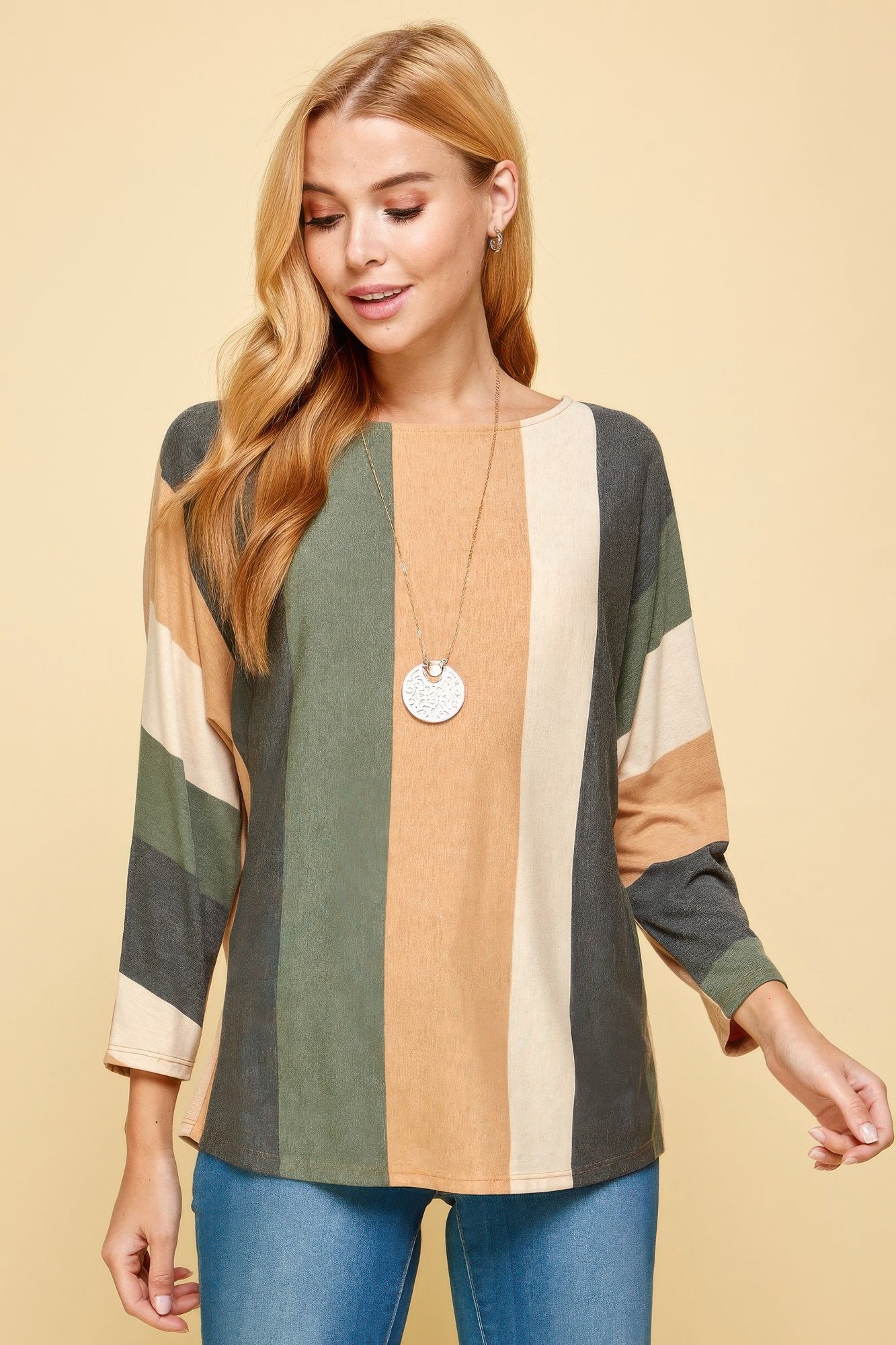 Striped Dolman Long Sleeves Top