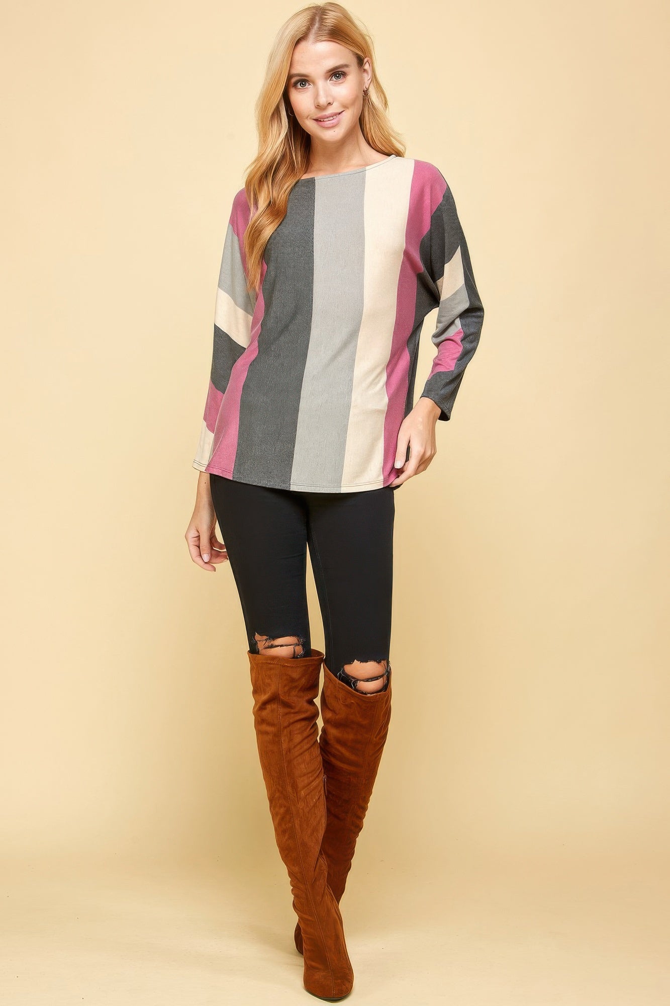 Striped Dolman Long Sleeves Top