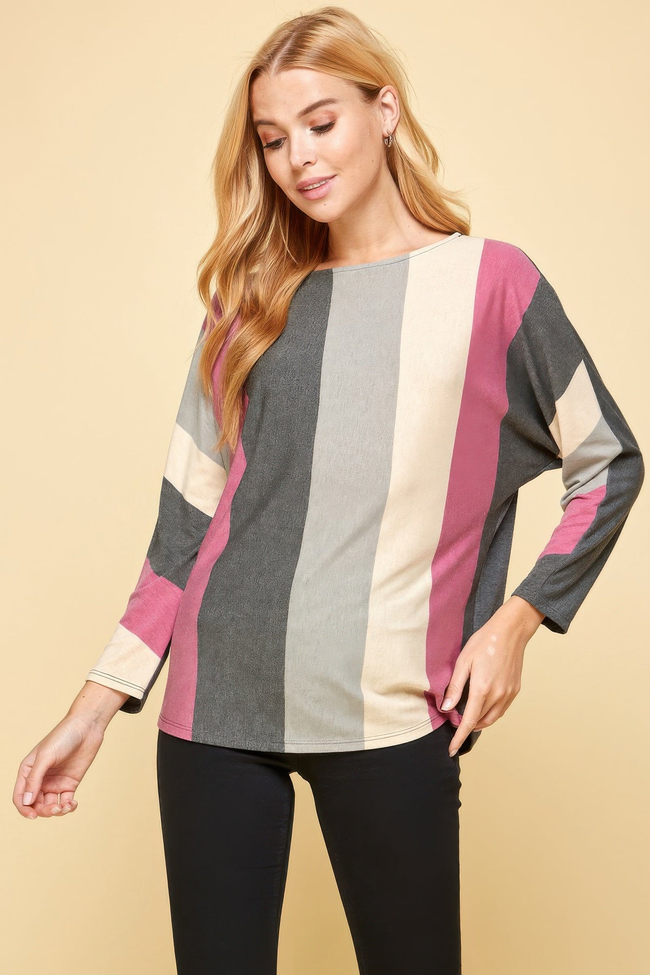 Striped Dolman Long Sleeves Top