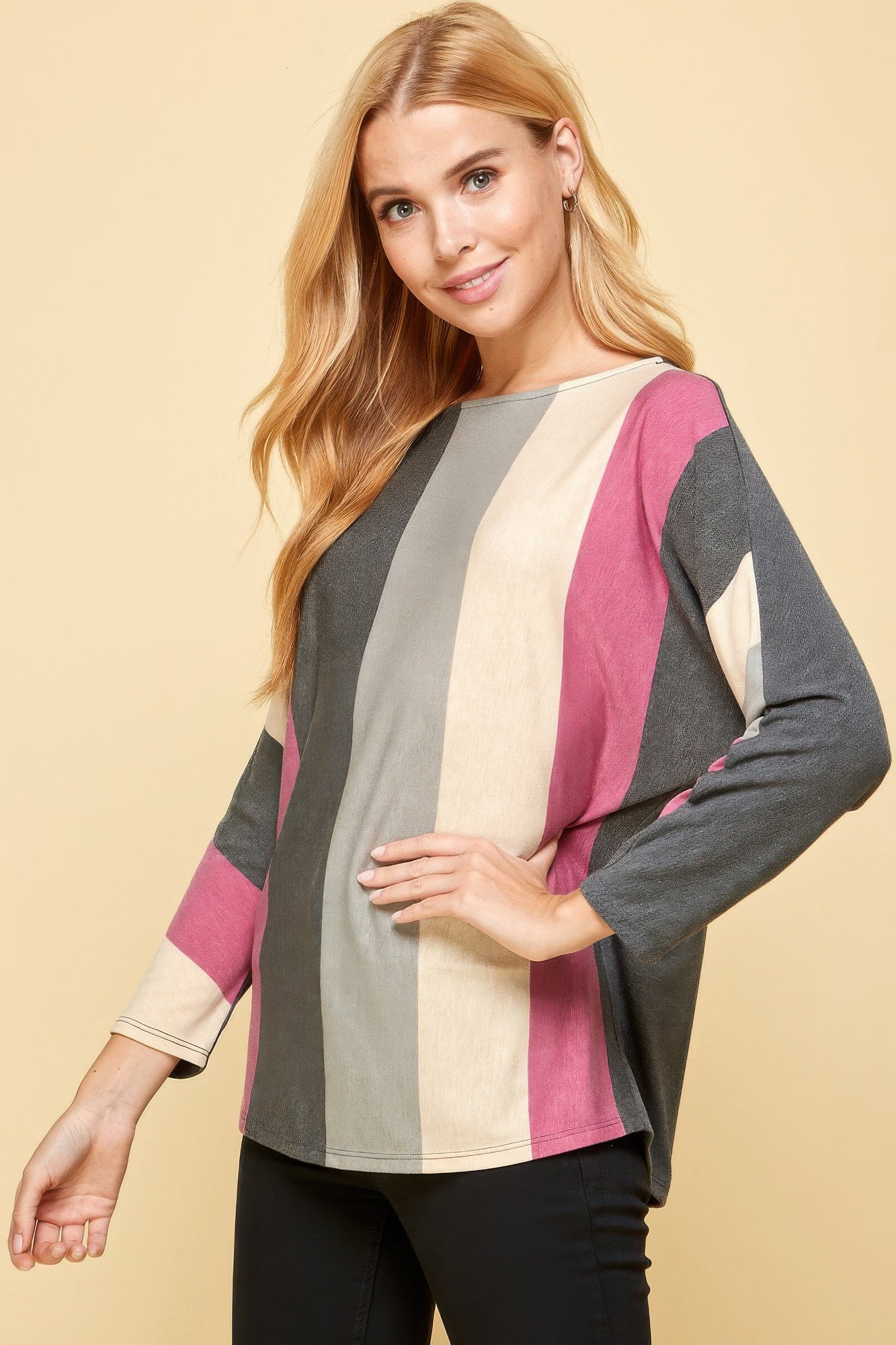 Striped Dolman Long Sleeves Top