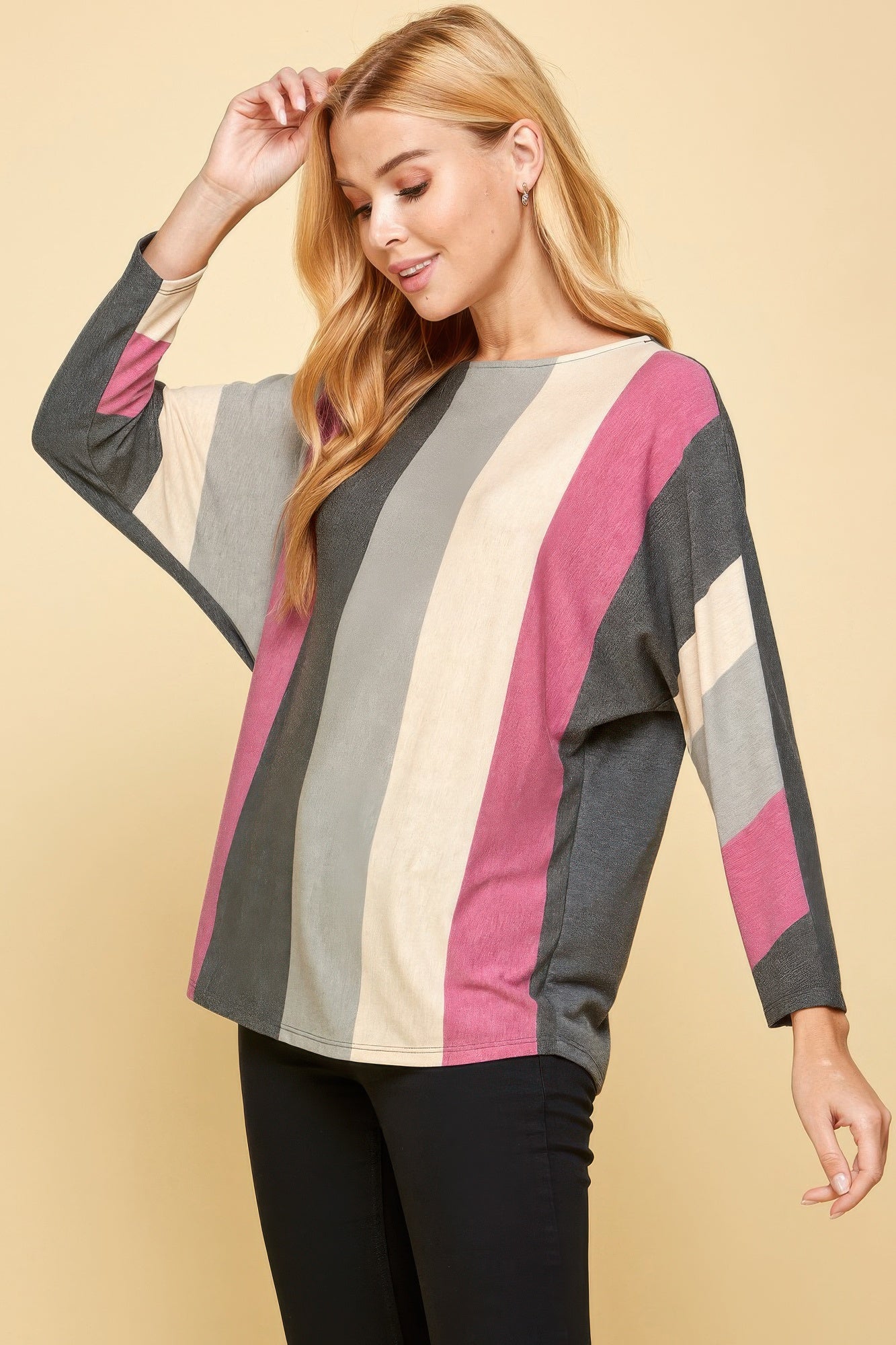 Striped Dolman Long Sleeves Top