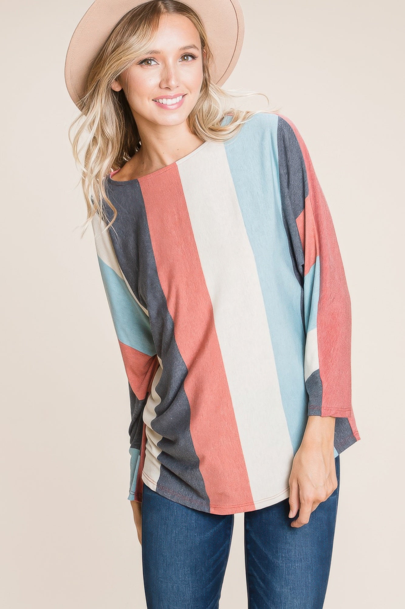 Striped Dolman Long Sleeves Top
