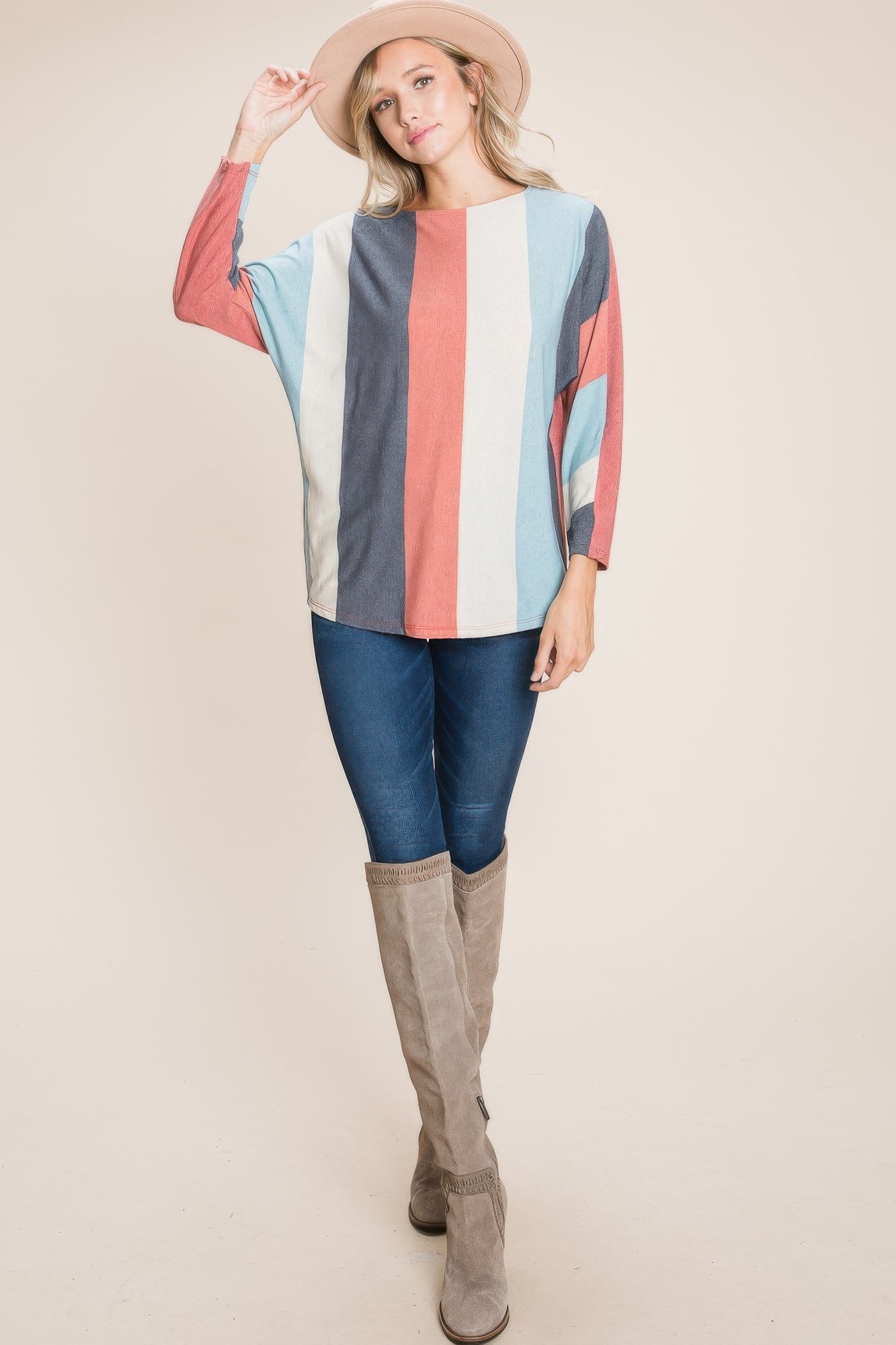 Striped Dolman Long Sleeves Top