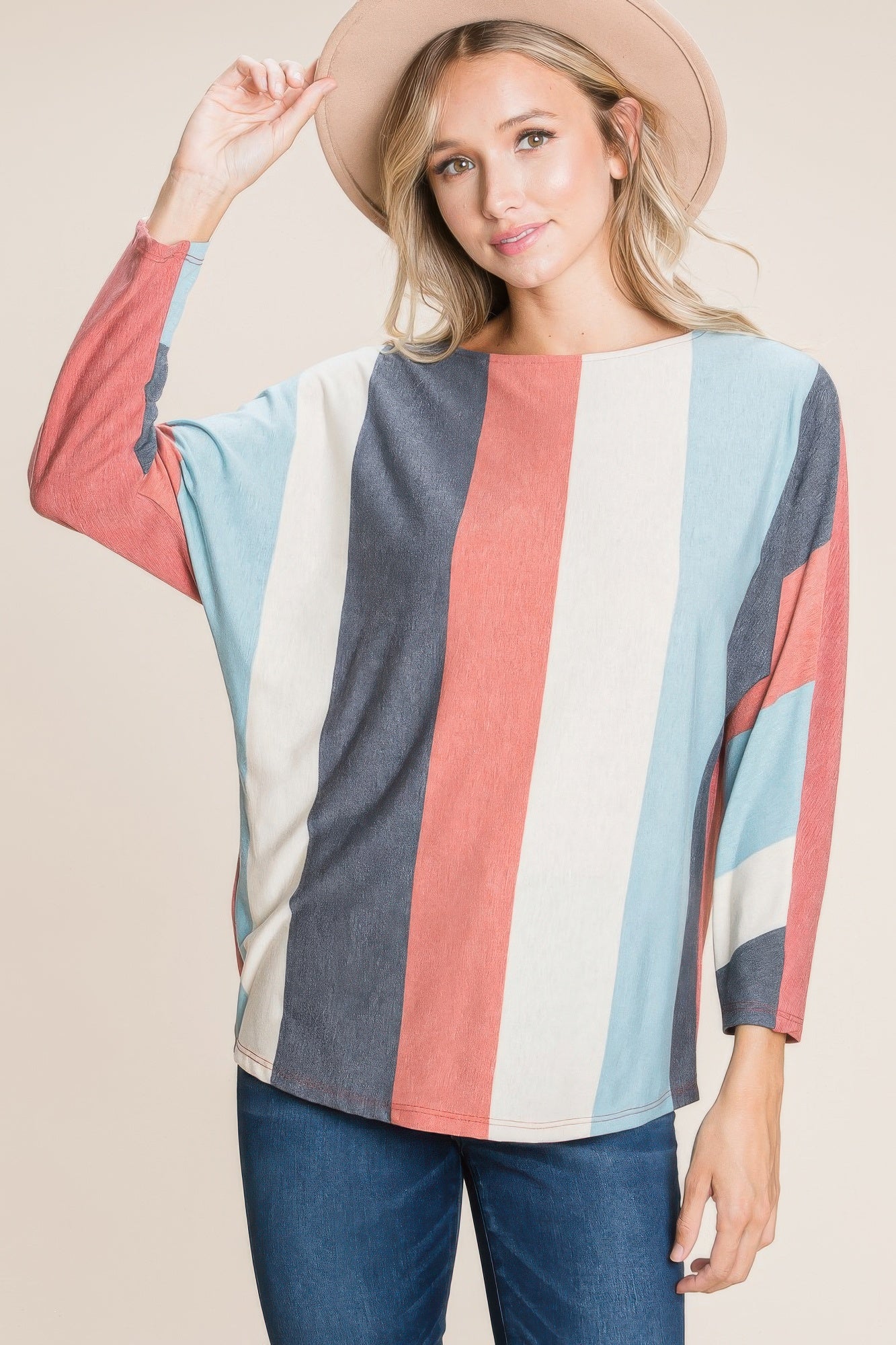 Striped Dolman Long Sleeves Top