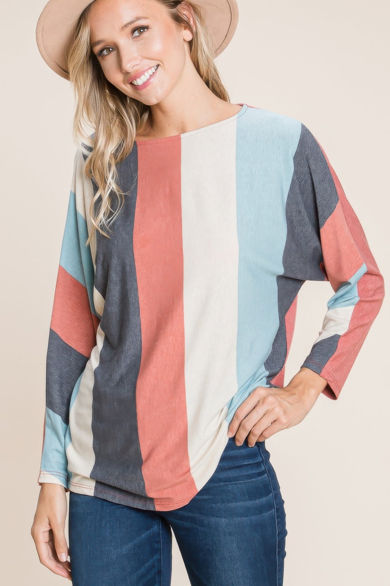 Striped Dolman Long Sleeves Top