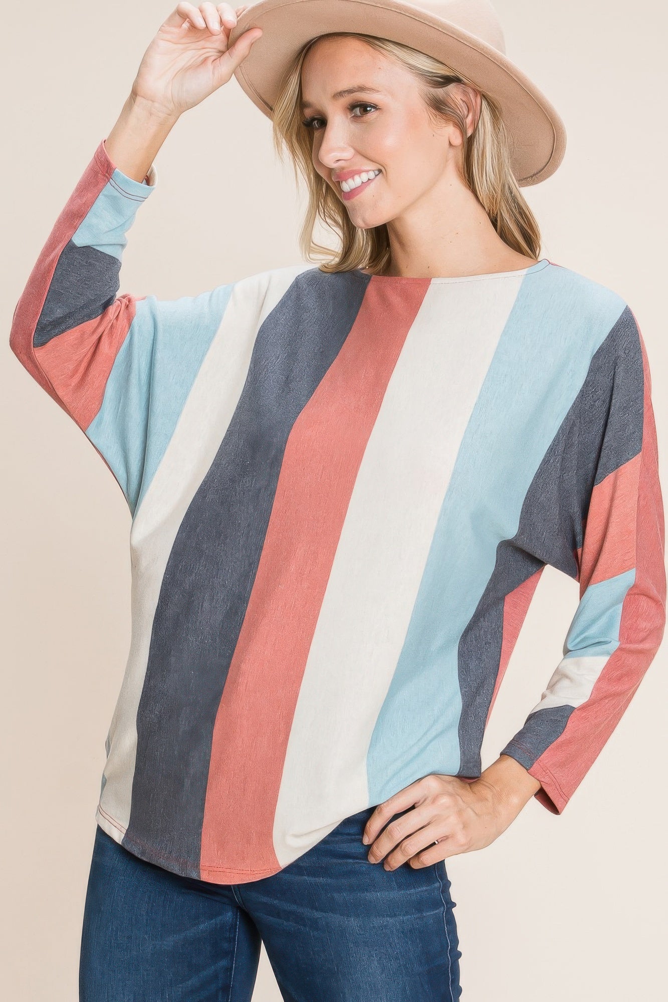 Striped Dolman Long Sleeves Top