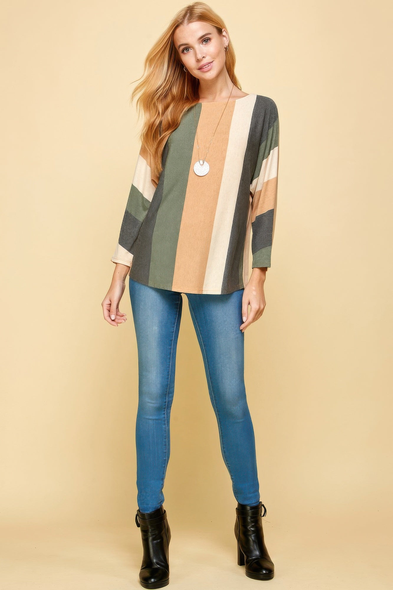 Striped Dolman Long Sleeves Top