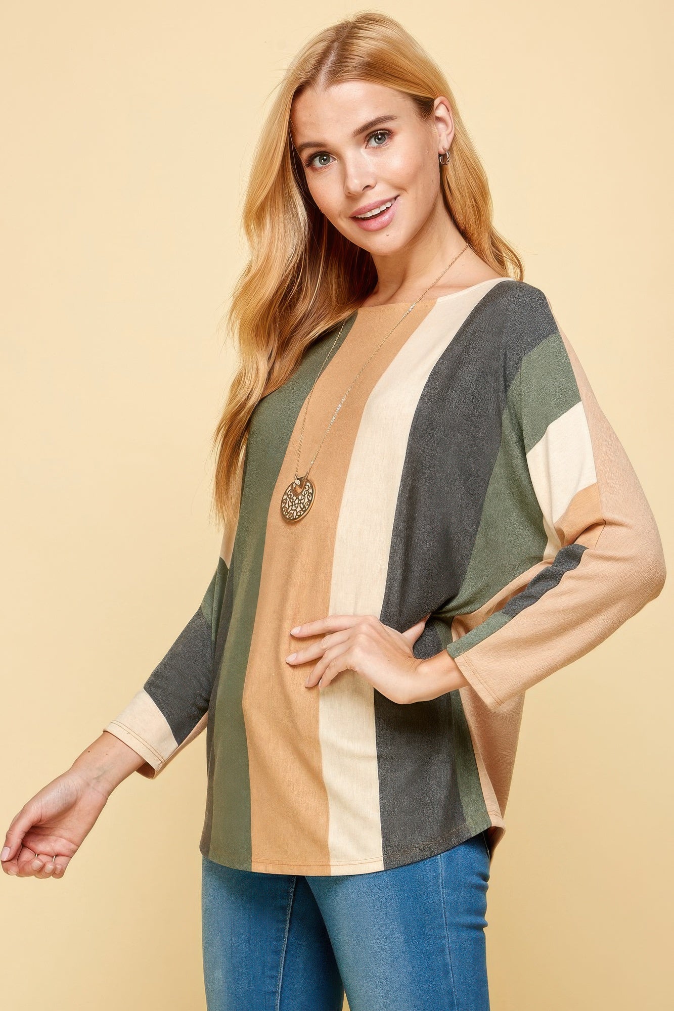 Striped Dolman Long Sleeves Top