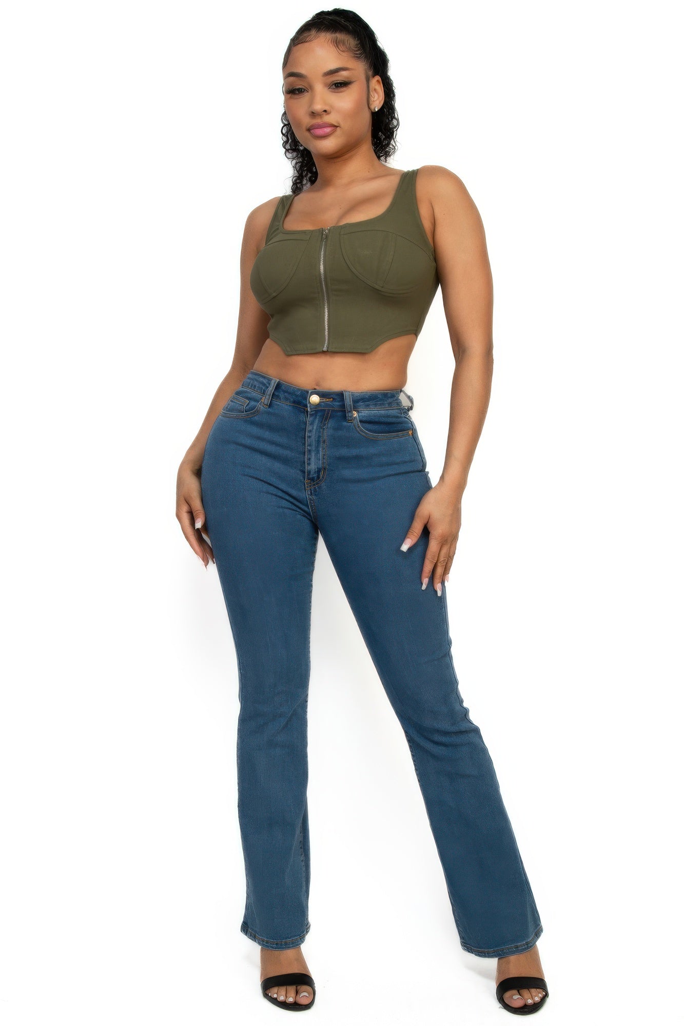 Zippered Square Neck Crop Top