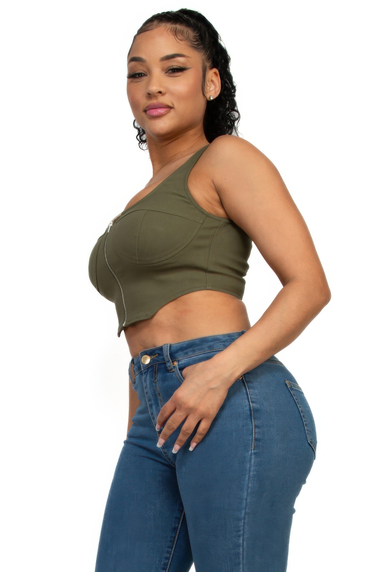 Zippered Square Neck Crop Top