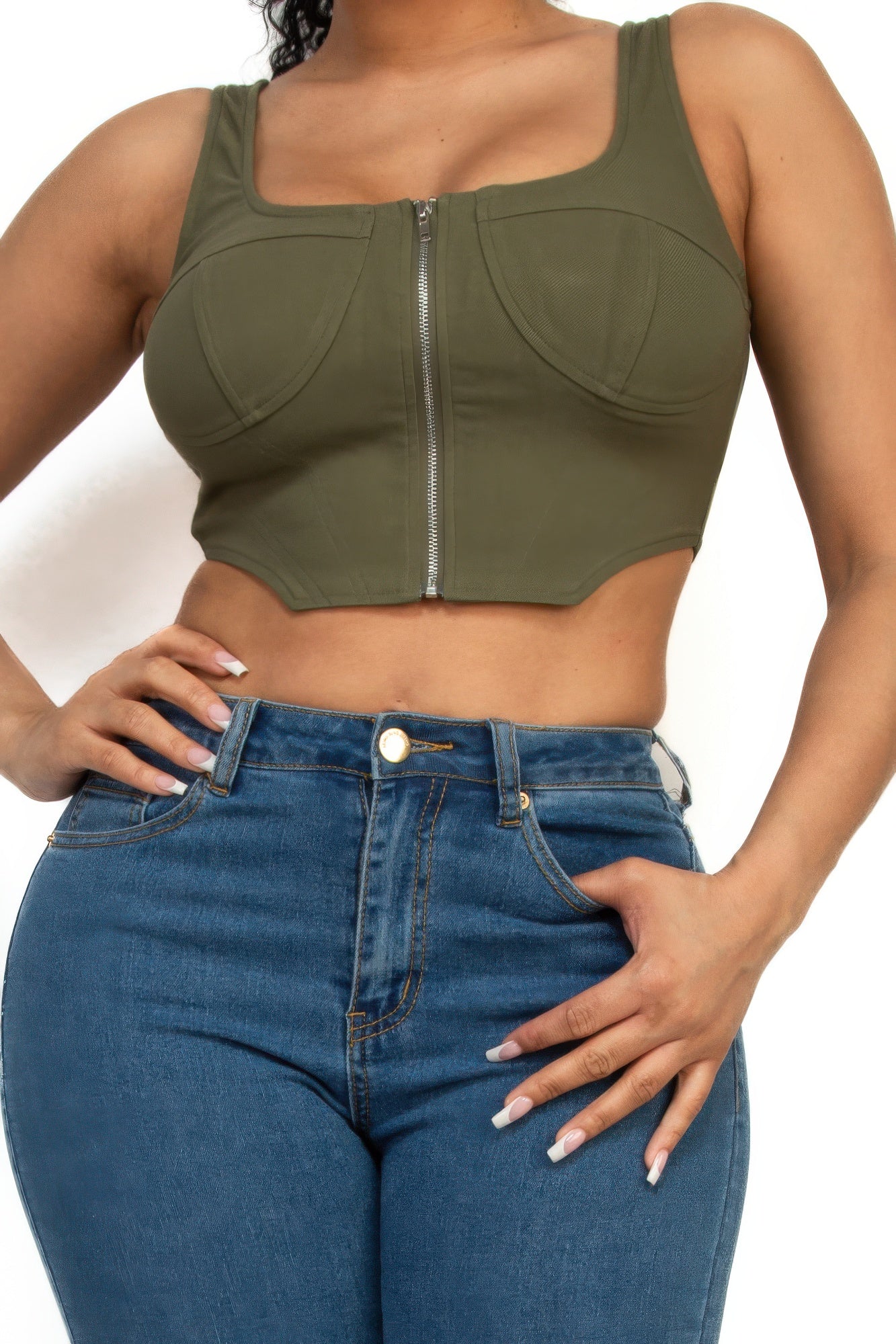 Zippered Square Neck Crop Top