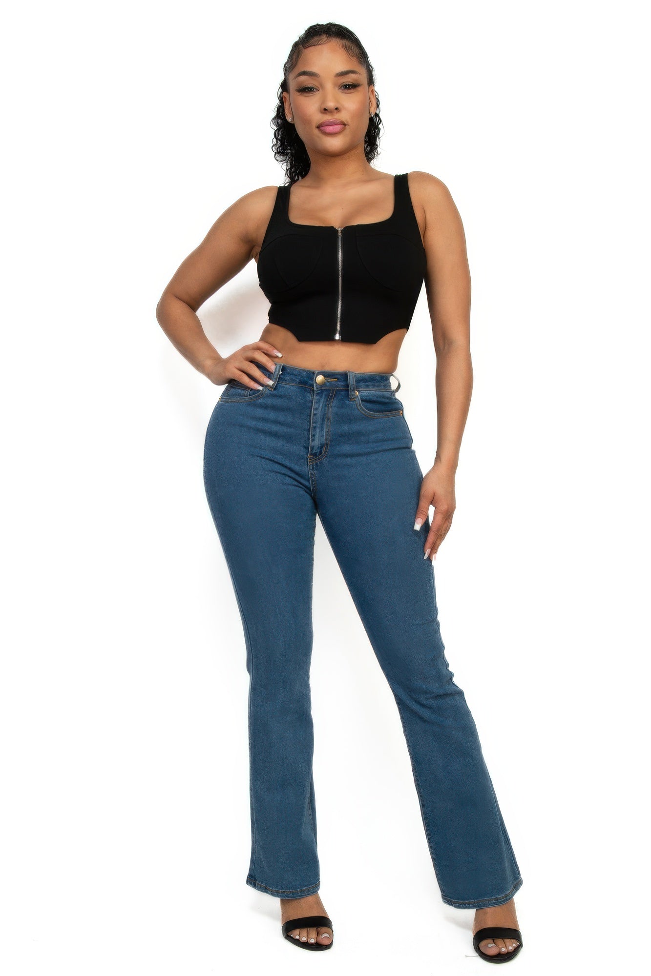 Zippered Square Neck Crop Top