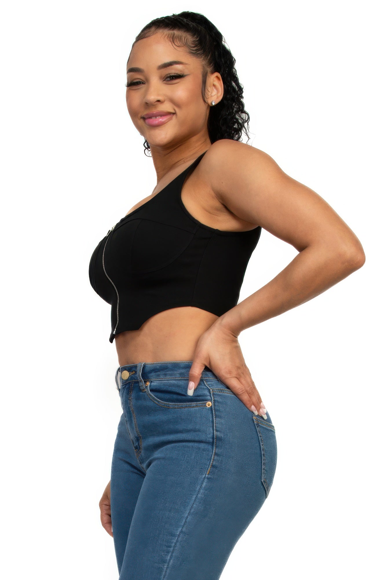 Zippered Square Neck Crop Top