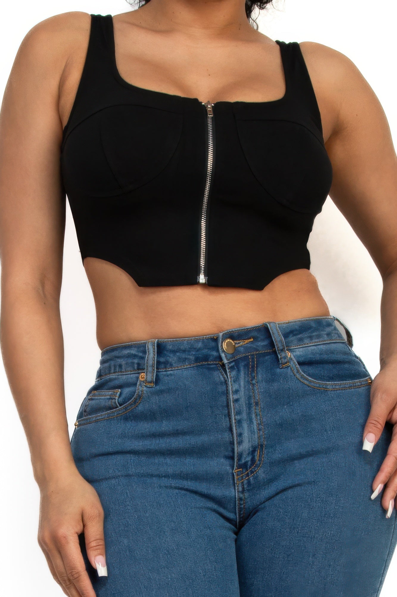 Zippered Square Neck Crop Top