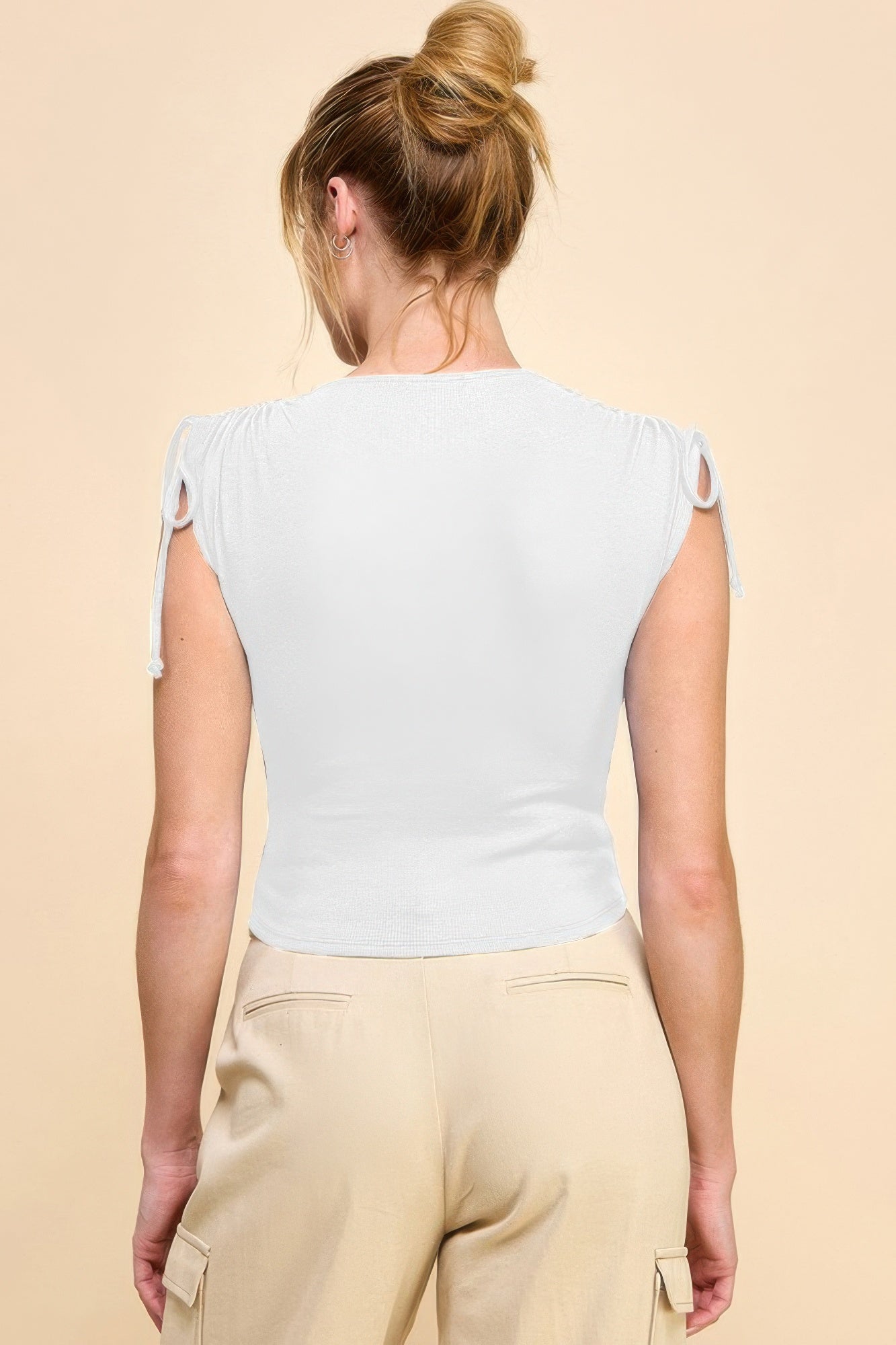 Ruching Shoulder Ribbed Mid Crop Top
