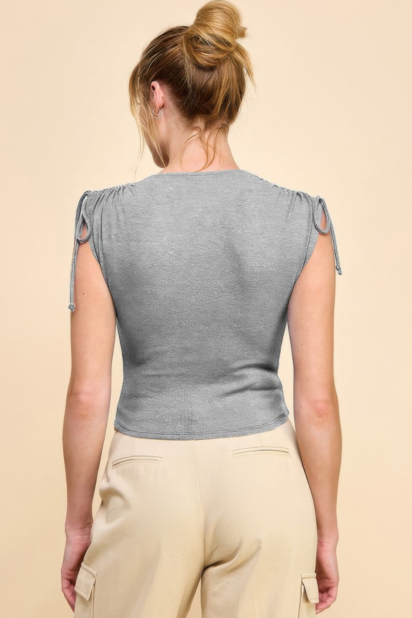 Ruching Shoulder Ribbed Mid Crop Top