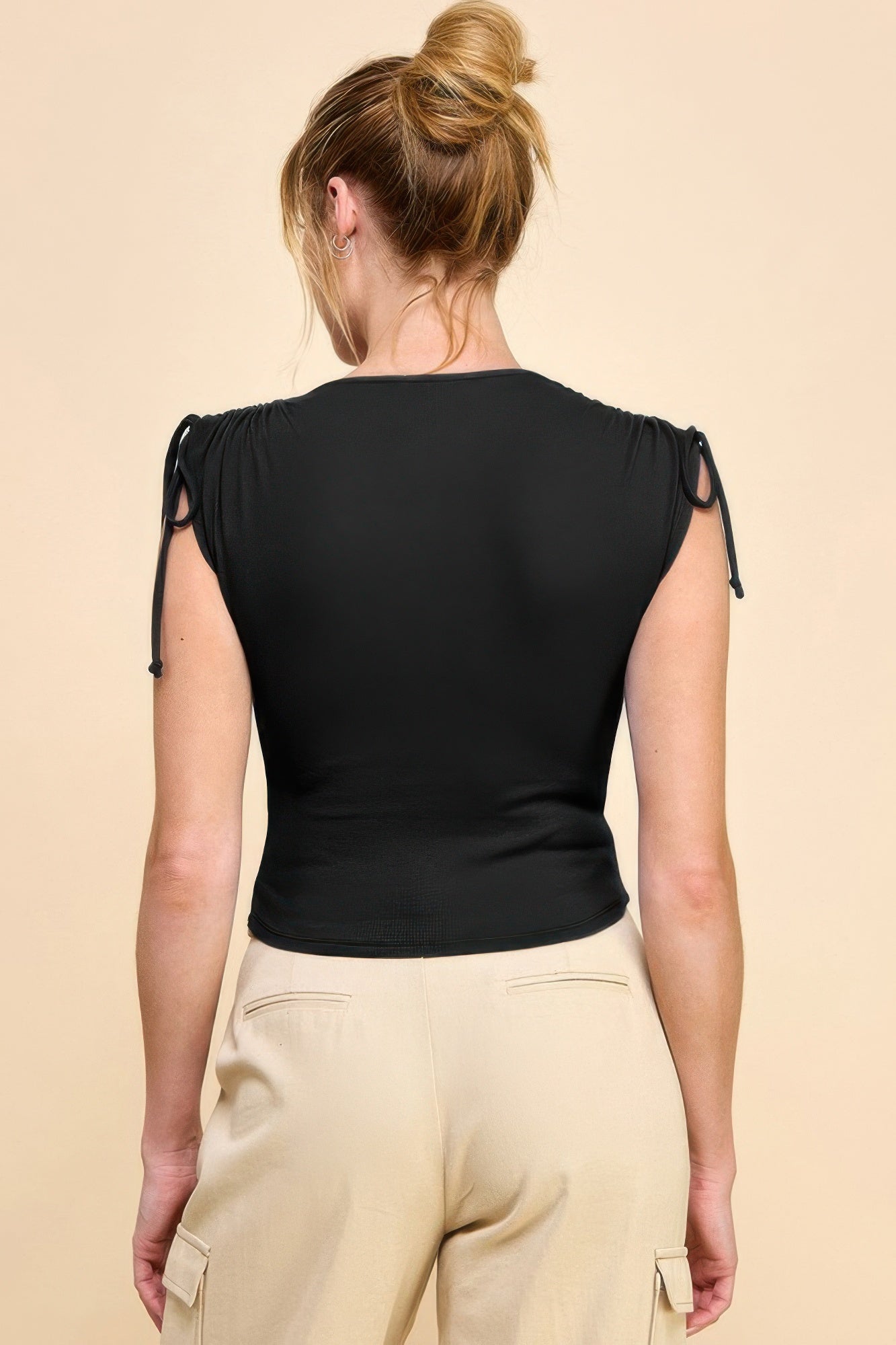 Ruching Shoulder Ribbed Mid Crop Top