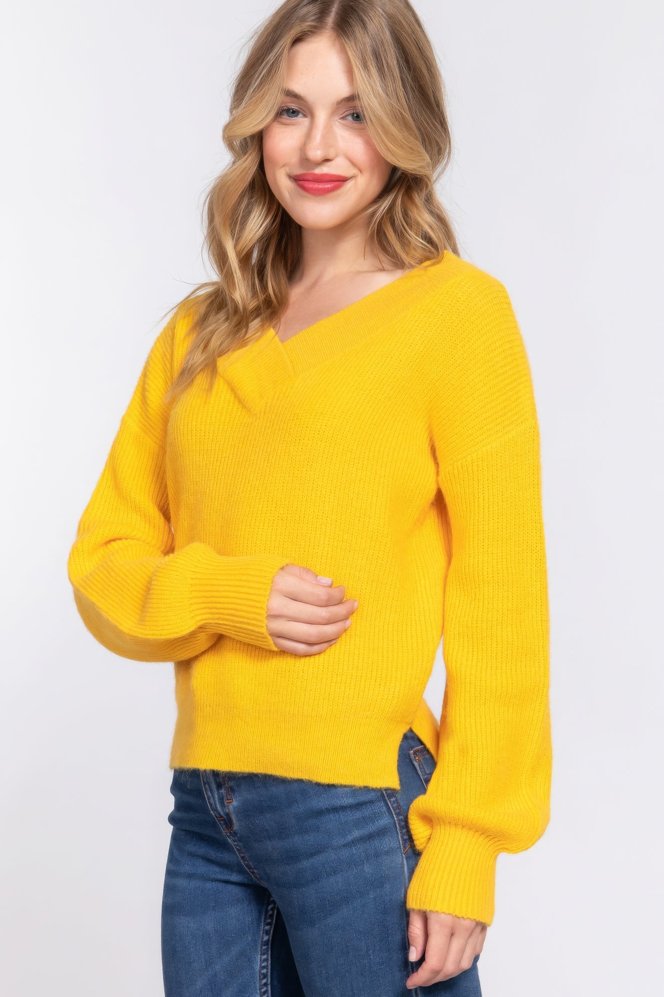 Long Sleeve Double V-neck Sweater