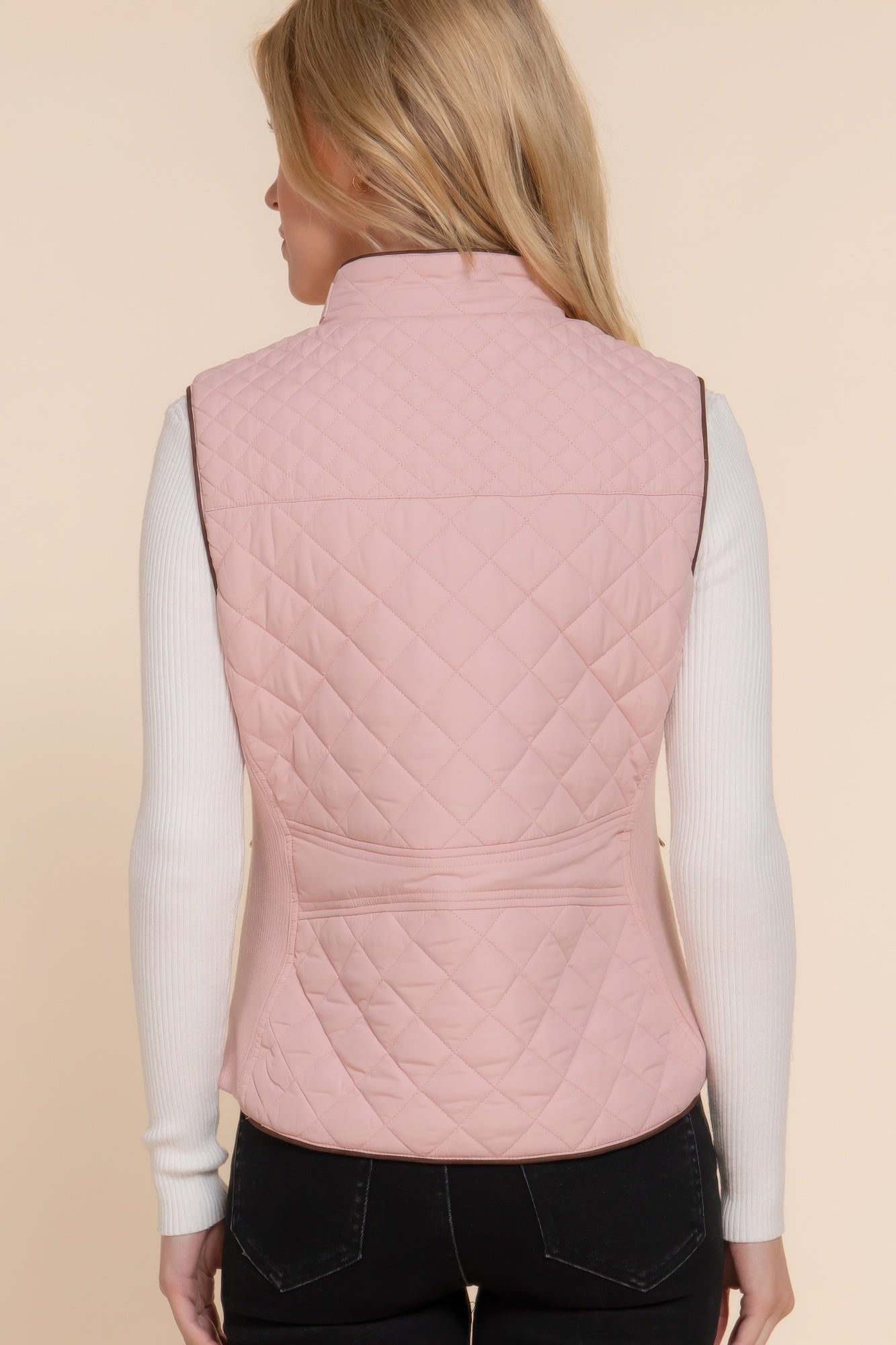 Suede Piping Quilted Padding Vest