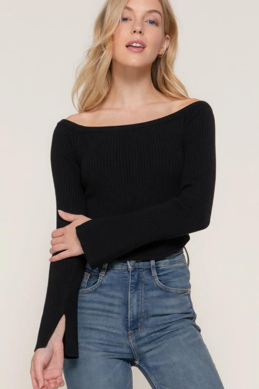 Long Sleeve Off Shoulder Ribbed Sweater