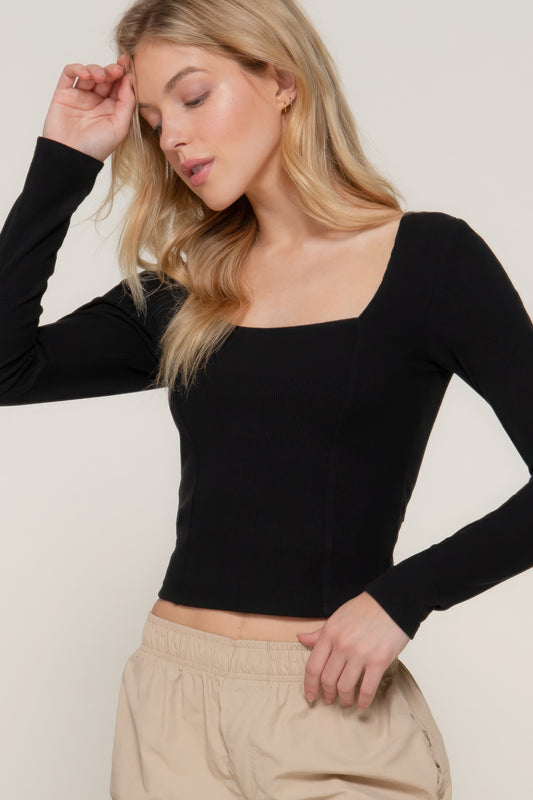 Long Sleeve Sweetheart Neck Seam Knit Top