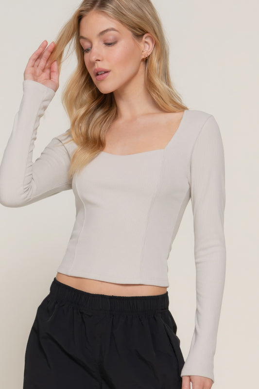 Crop Long Sleeve Square Neck Top