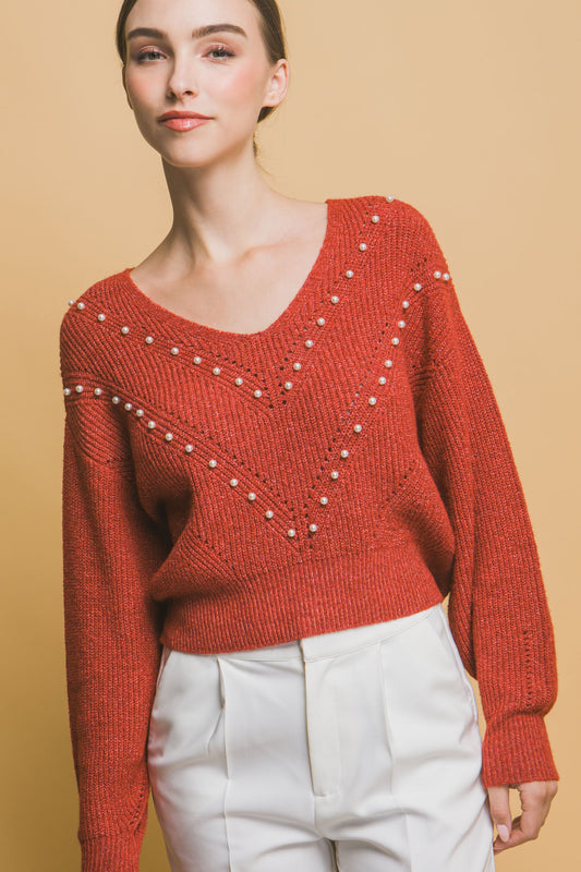 Crop Pearl Embellished Sweater