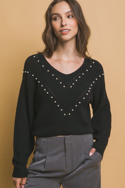 Crop Pearl Embellished Sweater