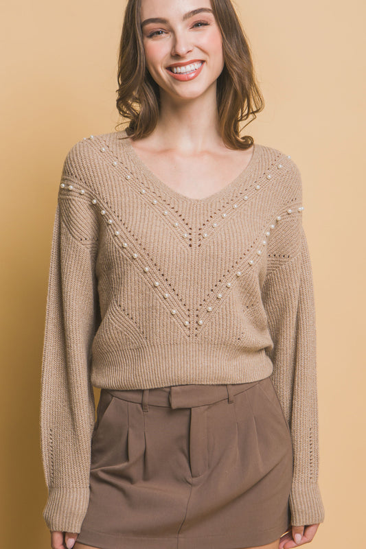 Crop Pearl Embellished Sweater