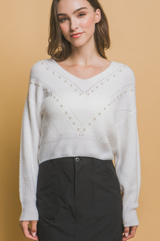 Crop Pearl Embellished Sweater