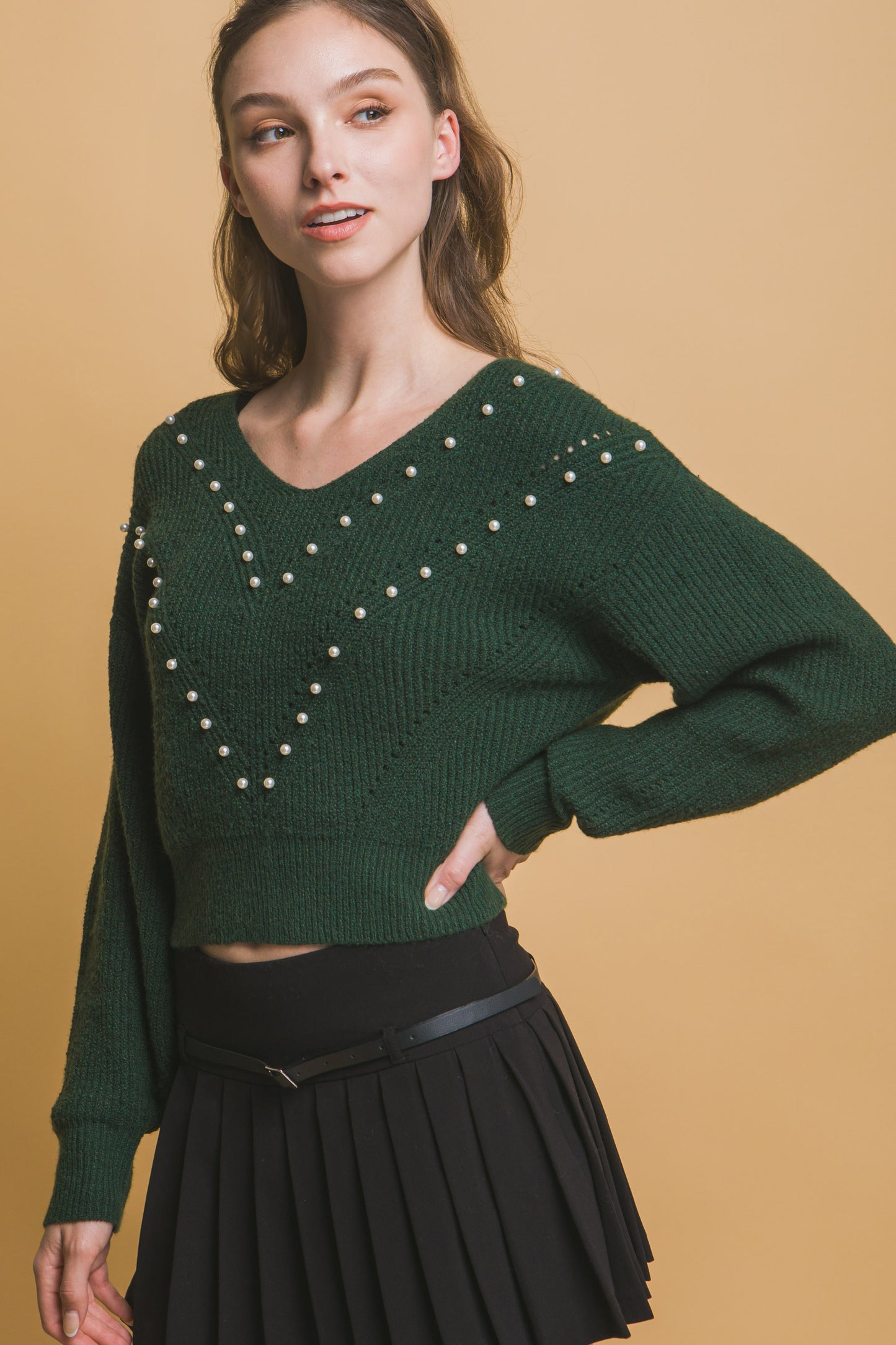 Crop Pearl Embellished Sweater