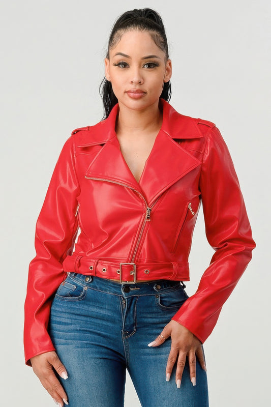 Red Faux Leather Jacket