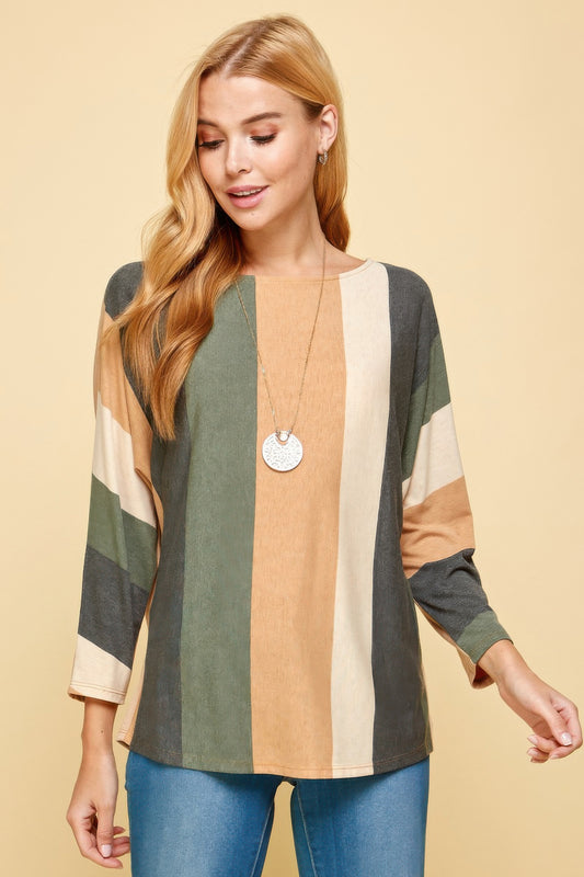 Striped Dolman Long Sleeves Top