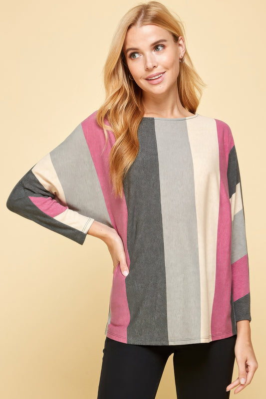 Striped Dolman Long Sleeves Top